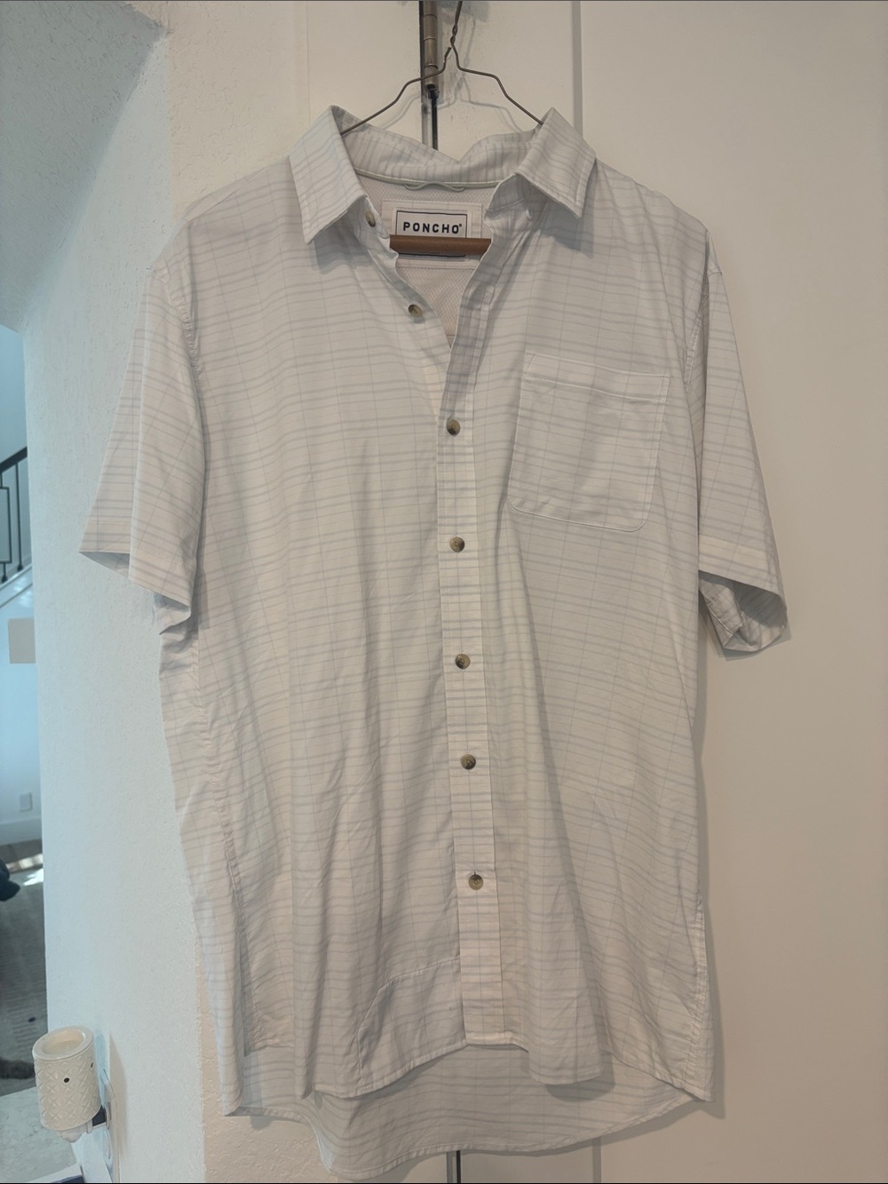 Poncho ultra light Men's Short-Sleeve Plaid Button-Up (Large-Slim)